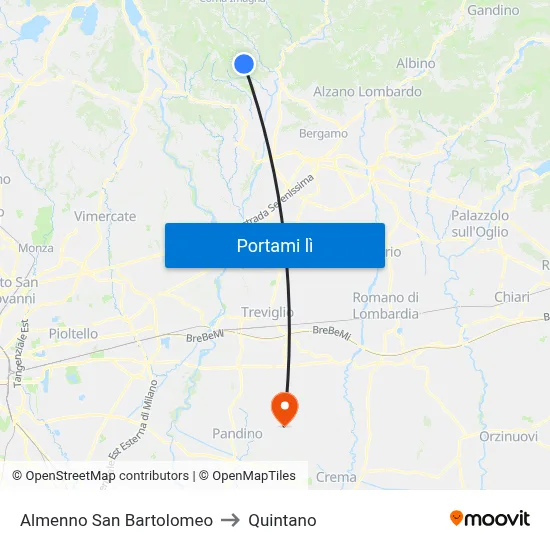 Almenno San Bartolomeo to Quintano map