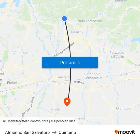Almenno San Salvatore to Quintano map