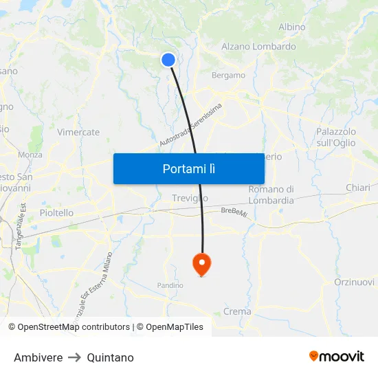 Ambivere to Quintano map