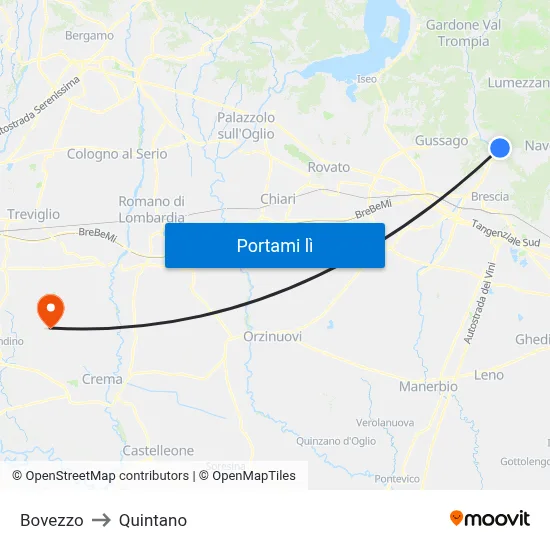 Bovezzo to Quintano map