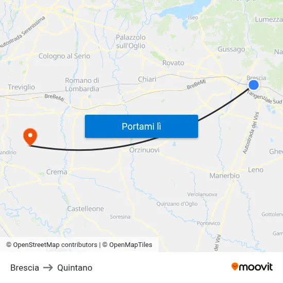 Brescia to Quintano map