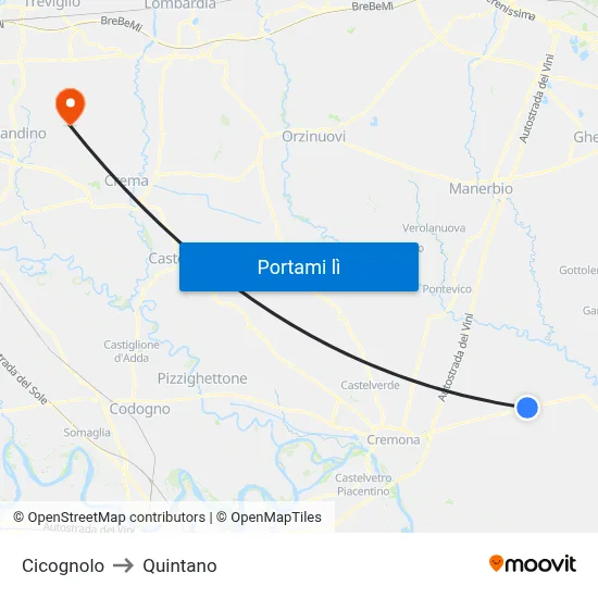 Cicognolo to Quintano map