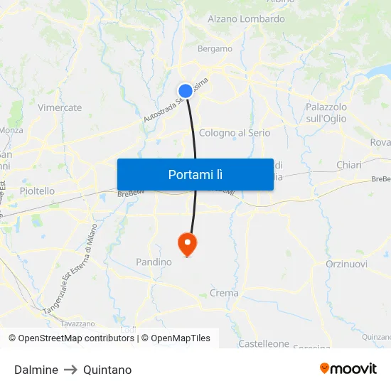 Dalmine to Quintano map