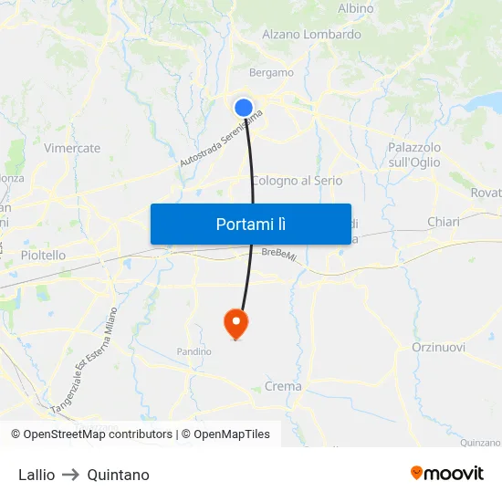 Lallio to Quintano map