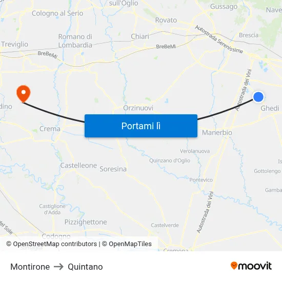 Montirone to Quintano map