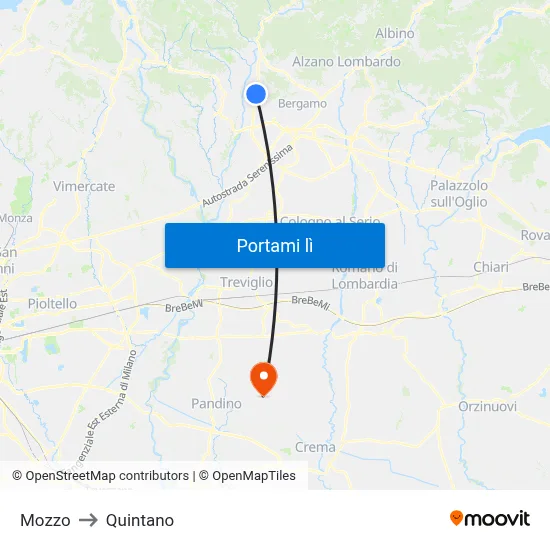 Mozzo to Quintano map