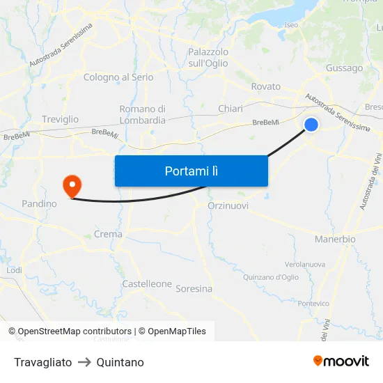 Travagliato to Quintano map