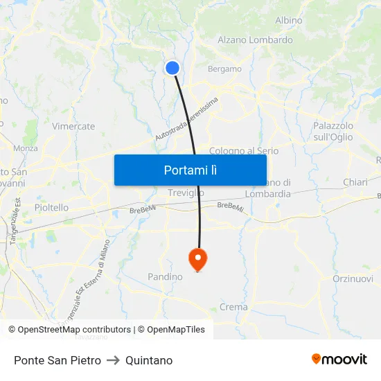 Ponte San Pietro to Quintano map