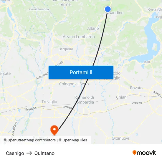 Casnigo to Quintano map