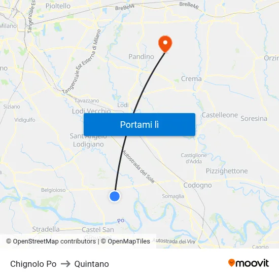 Chignolo Po to Quintano map