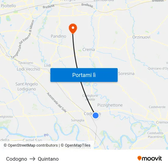 Codogno to Quintano map