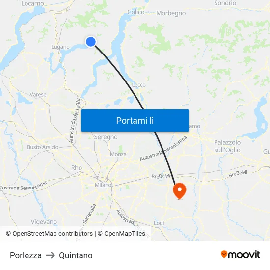 Porlezza to Quintano map