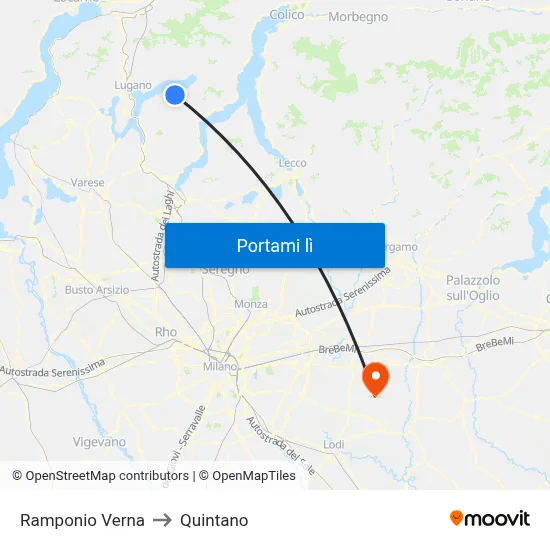 Ramponio Verna to Quintano map