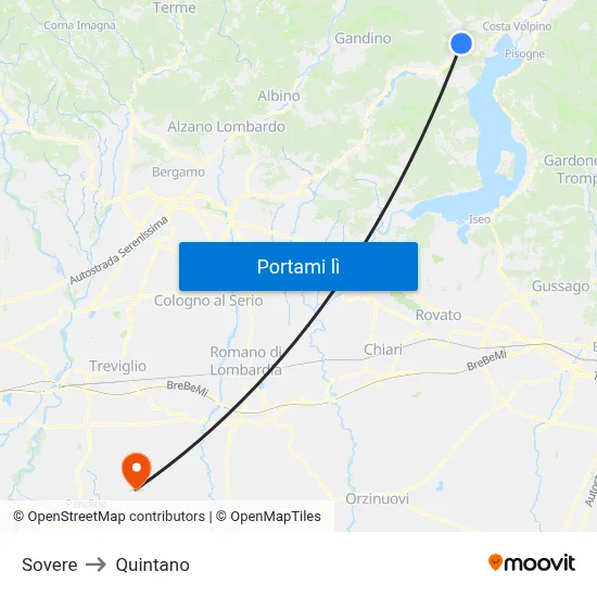 Sovere to Quintano map
