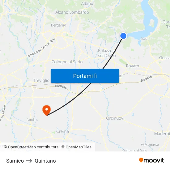 Sarnico to Quintano map