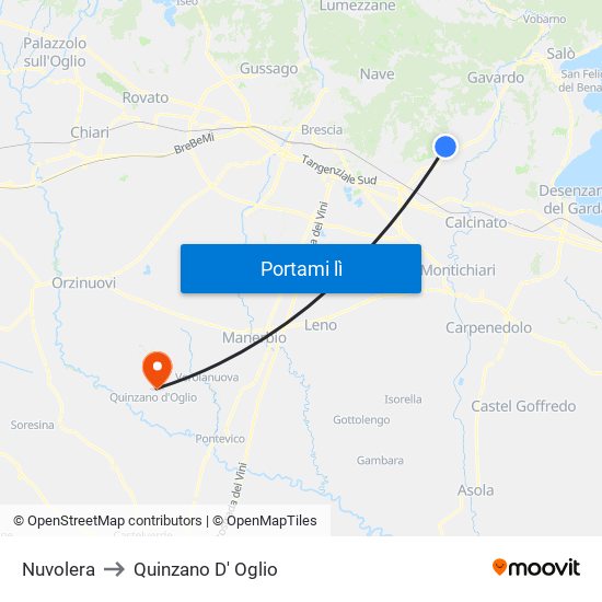 Nuvolera to Quinzano D' Oglio map