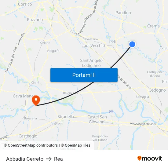 Abbadia Cerreto to Rea map