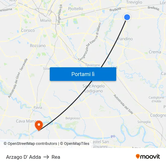 Arzago D' Adda to Rea map