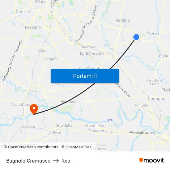 Bagnolo Cremasco to Rea map