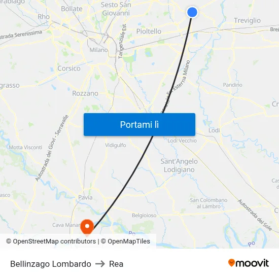 Bellinzago Lombardo to Rea map