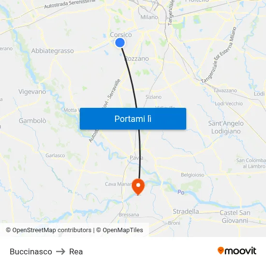 Buccinasco to Rea map