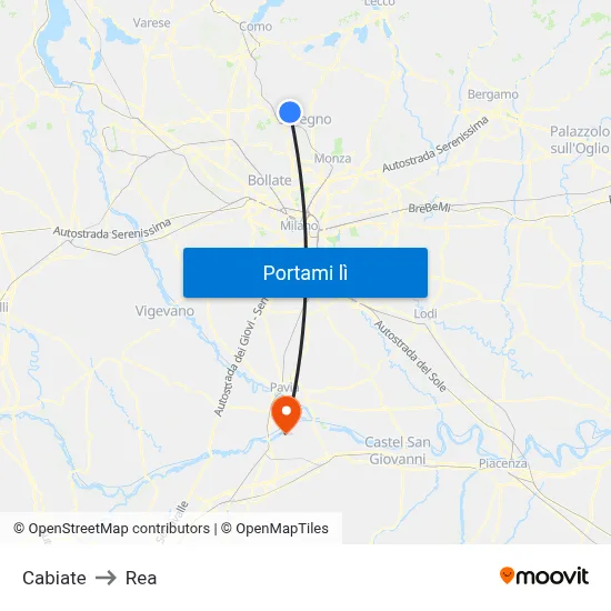 Cabiate to Rea map