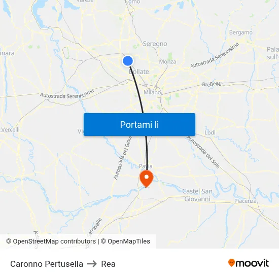 Caronno Pertusella to Rea map
