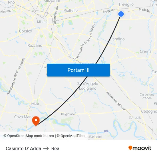 Casirate D' Adda to Rea map