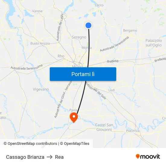 Cassago Brianza to Rea map