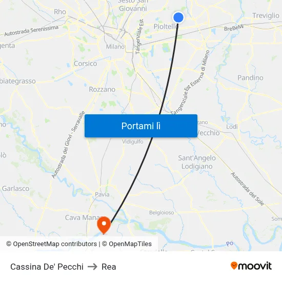 Cassina De' Pecchi to Rea map