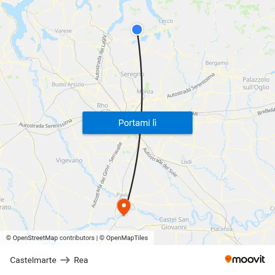 Castelmarte to Rea map