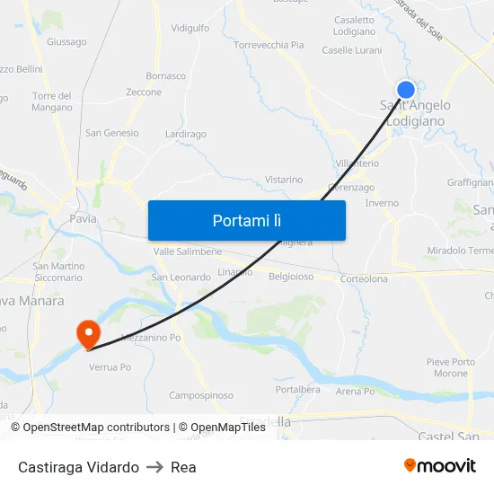 Castiraga Vidardo to Rea map