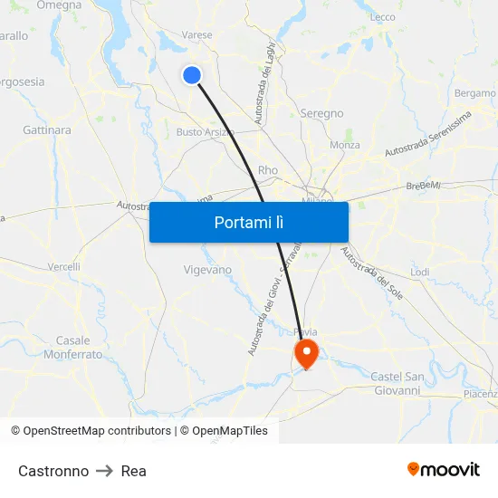 Castronno to Rea map