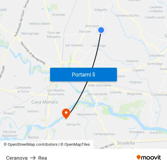 Ceranova to Rea map