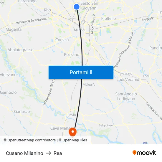 Cusano Milanino to Rea map