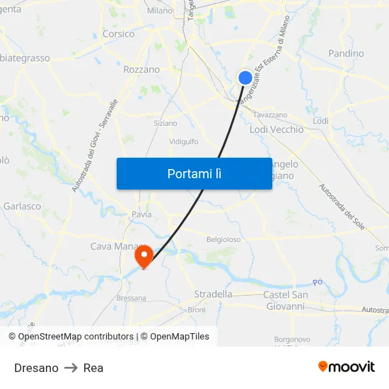 Dresano to Rea map