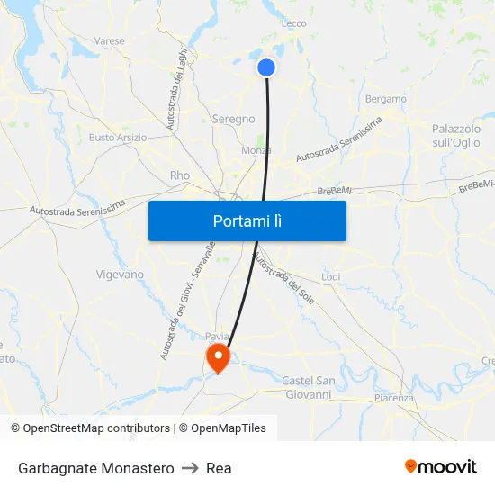 Garbagnate Monastero to Rea map