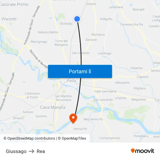 Giussago to Rea map