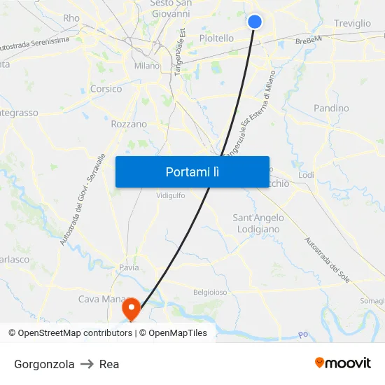 Gorgonzola to Rea map