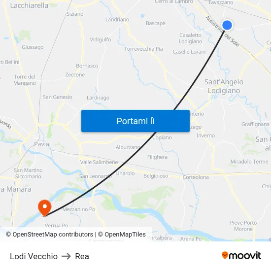 Lodi Vecchio to Rea map