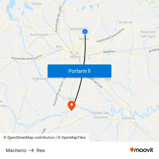 Macherio to Rea map