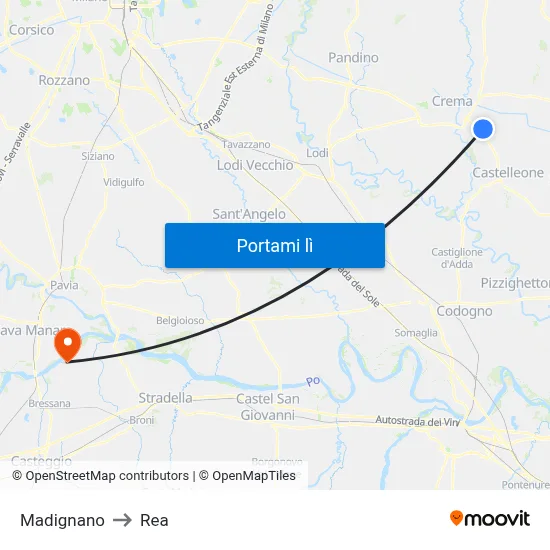 Madignano to Rea map