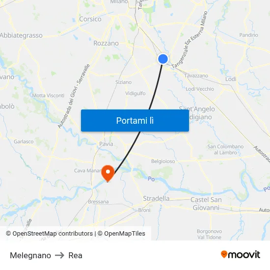 Melegnano to Rea map
