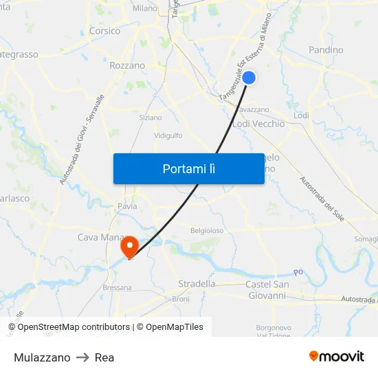 Mulazzano to Rea map
