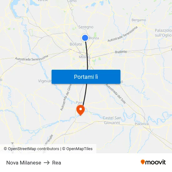 Nova Milanese to Rea map