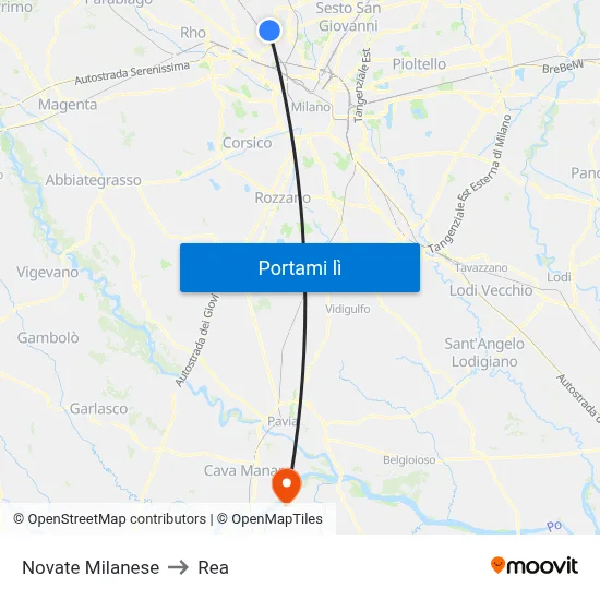 Novate Milanese to Rea map