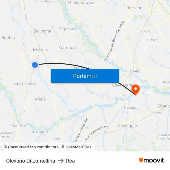 Olevano Di Lomellina to Rea map