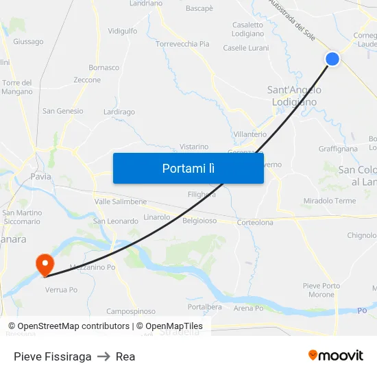 Pieve Fissiraga to Rea map