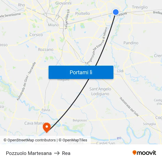 Pozzuolo Martesana to Rea map