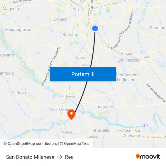 San Donato Milanese to Rea map